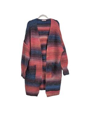 Room 34 Ombre Stripe Cardigan Womens Size Large Colorful Longline Comfy Cozy